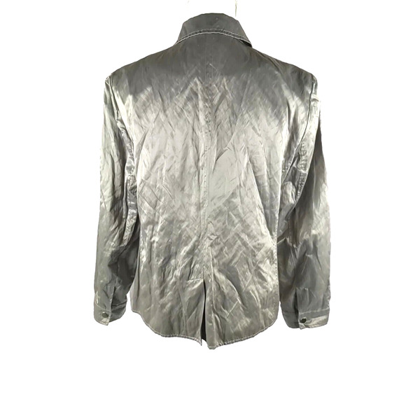 Chico's Women's Jacket Size 1 Gray Green Metallic Snap Long Sleeve Crinkle Y 2 K - Picture 4 of 11